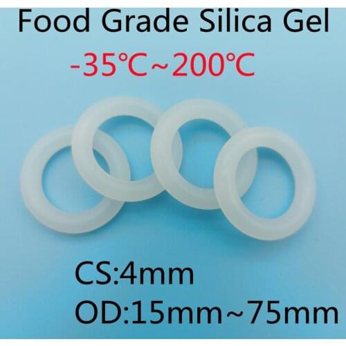 50pcs VMQ O Ring Seal Gasket Thickness CS4mm （OD15 ~ 75mm） Silicone Rubber Insulated Waterproof Washer Round Shape Nontoxic