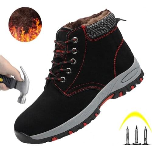 High Quality Work Shoes Anti-smashing Stab Safety Shoes Winter Plus Velvet Waterproof Mens Shoes Indestructible Mens Boots