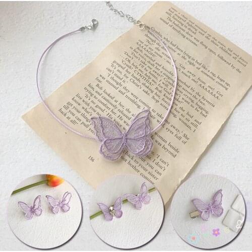 New Fashion Handmade Purple Butterfly Necklace Hairclip For Women Choker Necklace Wedding Party Jewelry Gift Accessories