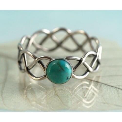 Fashion Delicate Twist weave modeling Womens Rings vintage Turquoises Anniversary Holiday Banquet Jewelry