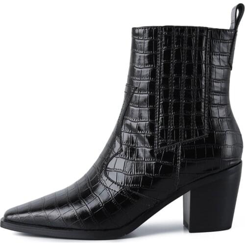 Winter Woman New Fashion Sexy Consice Pure color New Block heels Genuine Leather Chunky Heels Ankle boots