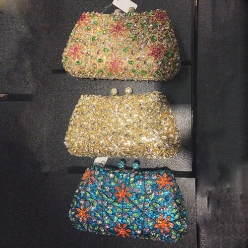 100% Handmade Blue/Gold 3 Colors Crystal Purse Girls Evening Clutches Fashion Lady Rhinestone Diamond Wedding Party Handabgs