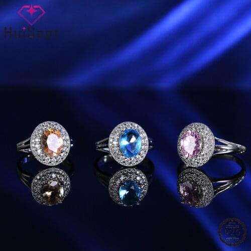 HuiSept Women Rings 925 Silver Jewelry Oval Shape Zircon Gemstone Finger Ring for Wedding Engagement Bridal Party Accessories