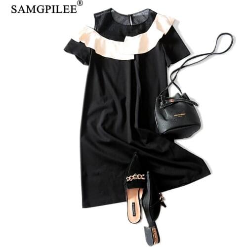 Women Dresses Summer 2021 Fashion Office Lady A-line Patchwork Short Sleeve Ruffles Womens Dresses Vestidos Largos Dress Women