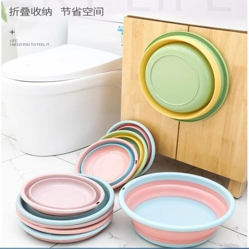 1pcs Folding Wash Basin Bucket Container Portable Fruit Basin Wall-Hanging Plastic Washtub Baby Washbasin Bathroom Accessories