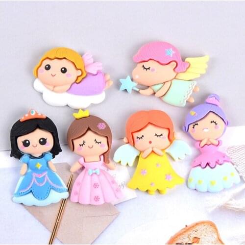 10Pcs Cartoon Angle Princess Flatback Resin Cabochon Scrapbooking For Kids Hair Bows Accessories DIY Embellishments Decor