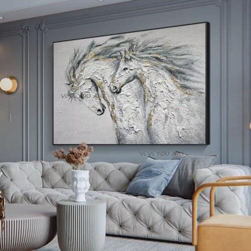 100% Hand Painted Abstract Oil Painting Wall Art Horse Picture Minimalist Decorative Modern On Canvas For Living Room No Frame