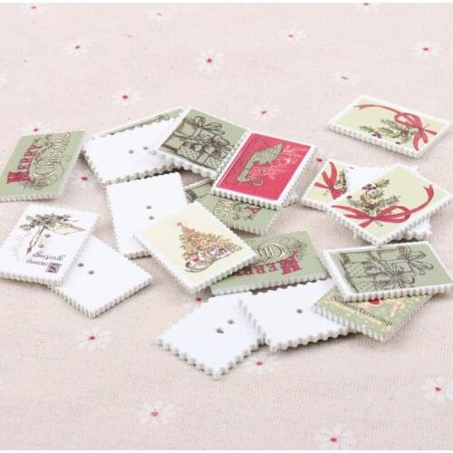 20pcs Christmas Wooden Sewing Buttons Postage Stamp Picot EdgePattern Handmade Scrapbooking Craft Accessories 24x34mm MT0836