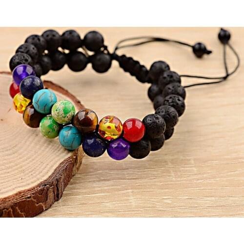 2020 Lava Stone 7 Chakra Double Layer Bracelet Adjustable 2020 Ethnic Buddha Bracelet 8mm Natural Stone Bracelet
