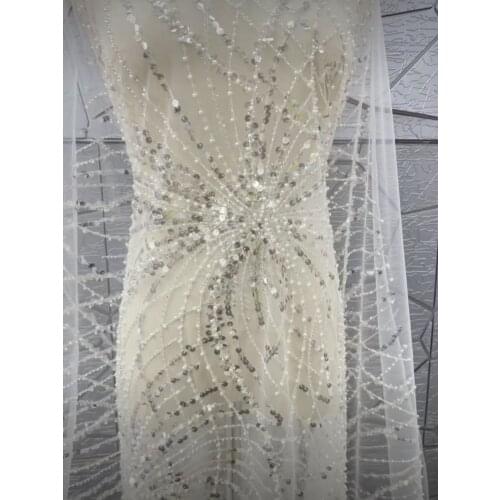 5yards/pc) Newest pearl beads tube beads and sequins embroidered tulle lace high grade African wedding net lace fabric FZX115