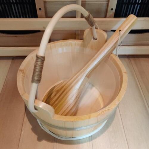 6L Wooden Sauna Bucket & Ladle Set with a Form-fitting Plastic Insert,Shower