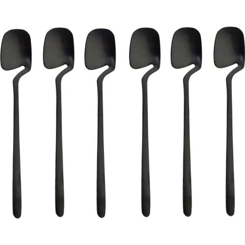 6pcs Black Tea Spoon Tableware Table Decor Kitchen Matte Flatware Dinnerware Cup Hanging Cutlery Desserts Tea Coffee Use