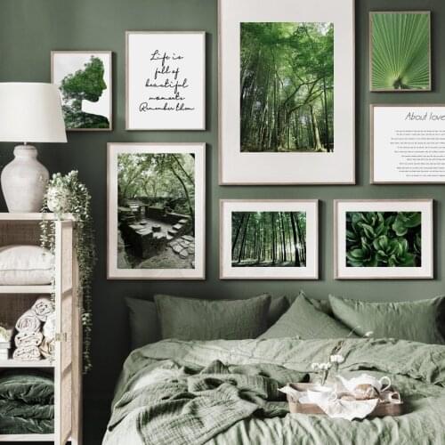 Abstract Girl Green Tree Forest Palm Leaf Wall Art Canvas Painting Nordic Posters And Prints Wall Pictures For Living Room Decor