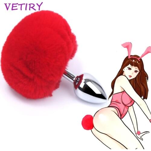 VETIRY Fox Butt Plug Anal Tail Metal Ball Anal Beads Plug Bunny Tail Smooth Touch Massage Sex Toys for Woman Men Gay