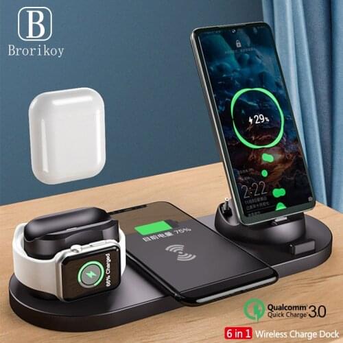 6 in 1 Wireless Charger Station Stand for iPhone 11 Pro Xs Max 8 X Fast Wireless Charging for Apple Watch 5 4 3 2 Airpods Pro 2