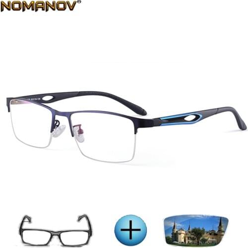Business Fashion Semi Rimless Titanium Alloy Frame Custom Made Prescription Glasses Photochromic Grey/ Brown Myopia Near-sighted