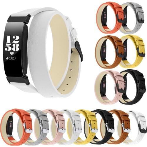 Watch Band for Fitbit Inspir Bracelet Double Tour Genuine Leather Band for Fitbit Inspire HR Metal Buckle Watch Wrist Strap