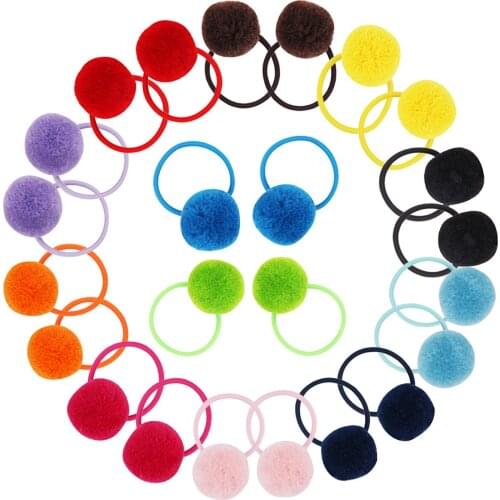 12Pcs/lot Kids Hair Rope bows Hair Accessories Candy Color For Women Double Fur Ball Elastic Hair ties Girls Ponytail Holder