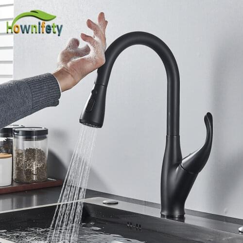 Black Gold Nickel Kitchen Sensor Touch Faucet Hot Cold Mixer Free Rotation 2 Mode Spray Mixer Taps Pull Out Luxury