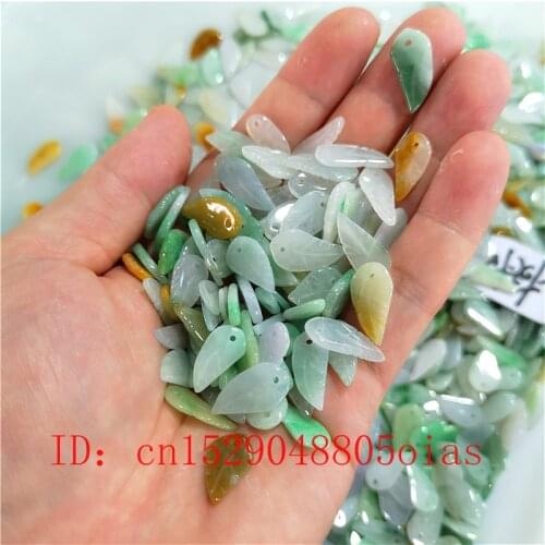 DIY Natural Jade Beads Jadeite Leaf Pendant Emerald Jewelry Fashion Charm Accessories