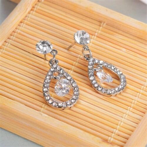 Statement Earrings 2021 white Water Drop Geometric Earrings For Women Crystal Luxury Wedding Rhinestone Earring Silver Color