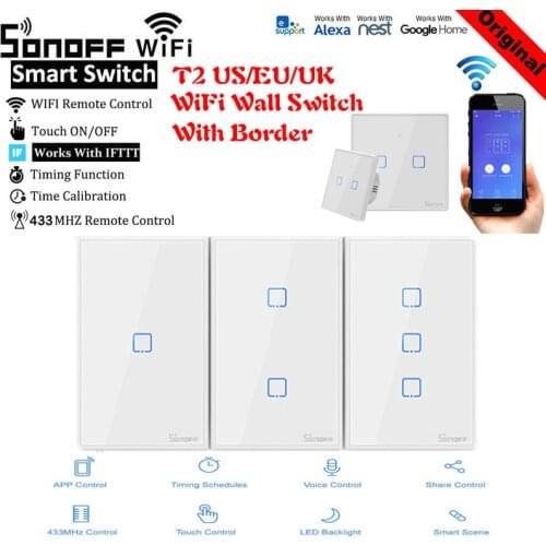 SONOFF T2 US/UK/EU TX Smart Home Wifi Touch Wall Light Switch With Border Basic 433 RF/Voice/ Control With Alexa Google Home