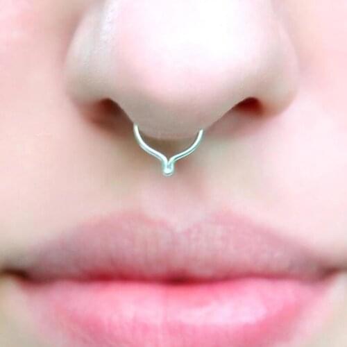 Fake Piercing Nose Ring Real 925 Silver Septum Hoop Ring Handmade Gold Filled Faux Septum Jewelry Ring Punk Hoop Jewelry