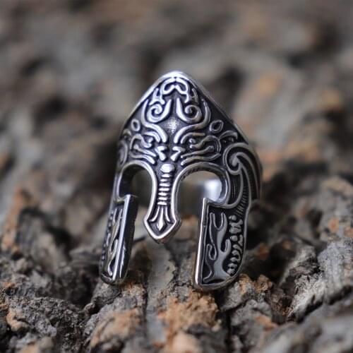 Viking Warrior Helmet Ring Men Women Scandinavian Pagan Norse Rune 316L Stainless Steel Rings Totem Amulet Biker Jewelry