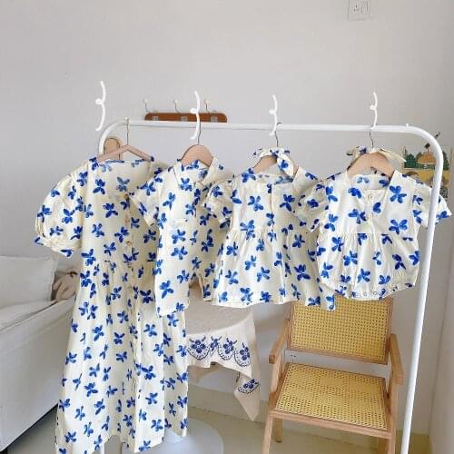 Family Clothing Sets Summer 2021 Family Matching Outfits Girls Mather Daughter Floral Printed Dress Newborn Boy Romper Jumpsuit