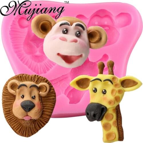 Mujiang Monkey Giraffe Lion Silicone Fondant Cake Decorating Mold Chocolate Polymer Clay Mould Animal Cake Tool
