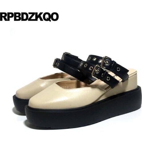 Elevator creepers platform shoes slip on beautiful muffin size 33 korean ladies thick sole metal wedge round toe mules women