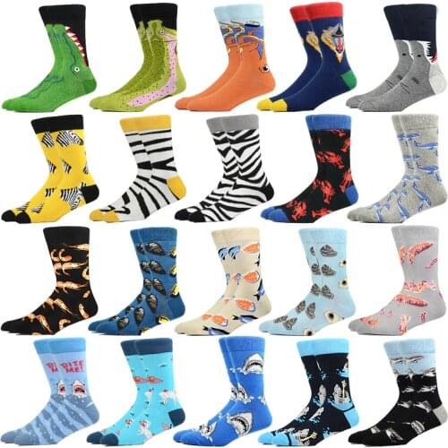 Men Fashion Fun Socks Harajuku Unisex Cartoon Crocodile Mouth Zebra Stripes SOX Happy Skateboard Crew Funny Socks