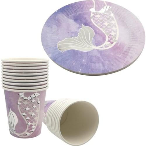 10Pcs Mermaid Party Disposable Tableware Paper Cups Plate Kids 1st Happy Birthday Party Decorations Baby Shower Favors Supplies