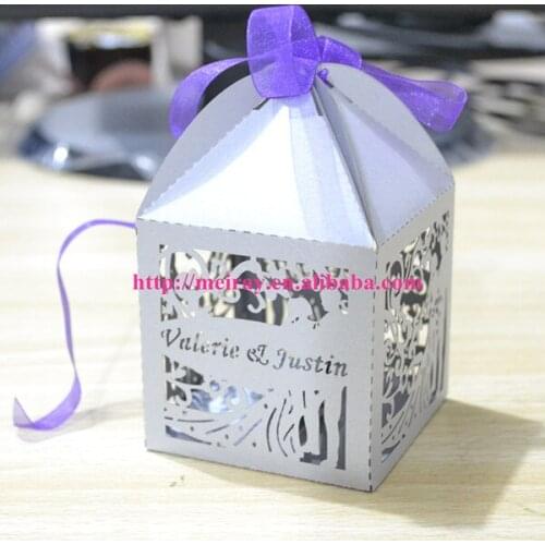 Wholesale romantic light silver color laser cut hollow wedding party decoration favor candy gift boxes