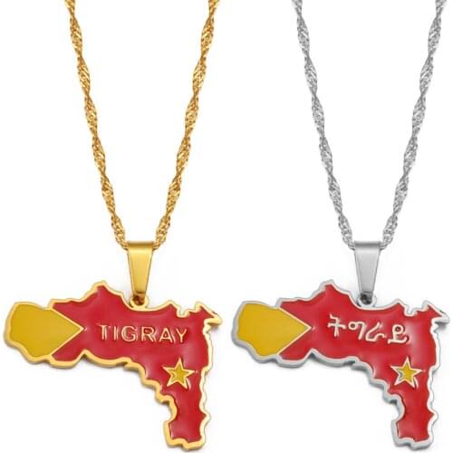 Anniyo Tigray Region Map Flag of Ethiopia Pendant Necklaces Jewelry for Women Girls #239621