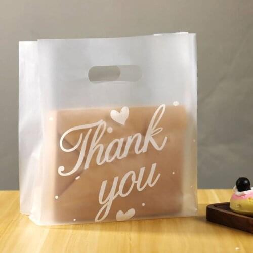 10Pcs Thank You Plastic Bags With Handle Transparent Cake Bread Baking Packaging Bags For Home Wedding Favor Candy Cookie Pouch