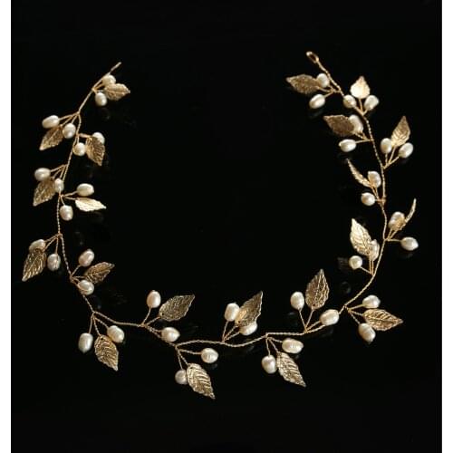 Freshwater Pearls Leaf Headband Headpieces Women Bridesmaids Headwear Bride Tiara Crown Wedding Accessories Bridal Hair Jewelry