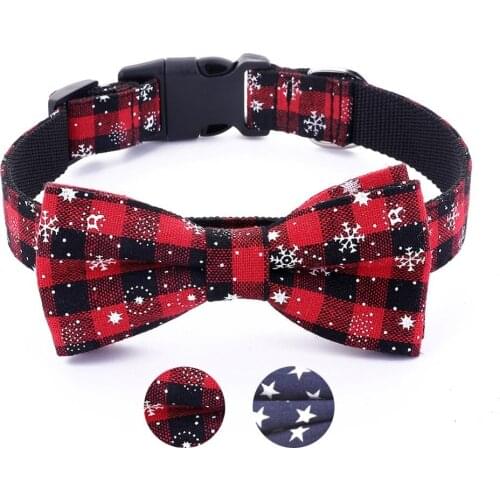 Dog Collar Adjustable Christmas/Winter Theme Dog Collars with Bowtie Personalized Collars for Small Medium and Large Dogs