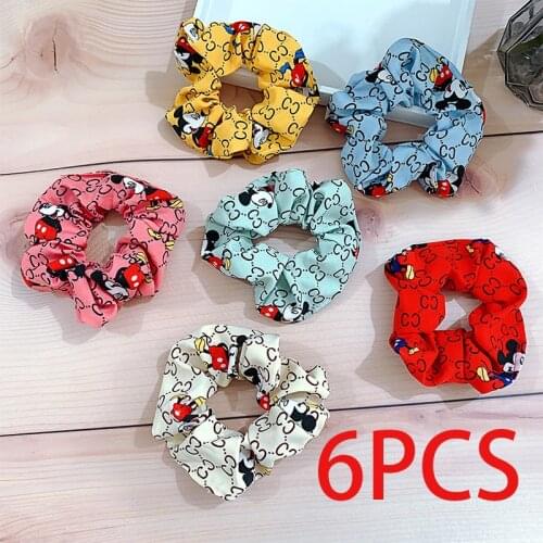 Fashion Mickey Cartoon Hair Ties Print Ribbon Scrunchies Holder Elastic Hair Bands Accessories Sweet Headband Accessories Women