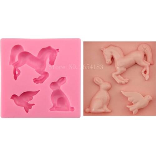 Animal Rabbit & Bird & Horse Silicone Fondant Soap 3D Cake Mold Cupcake Jelly Candy Chocolate Decoration Baking Tool FQ3085