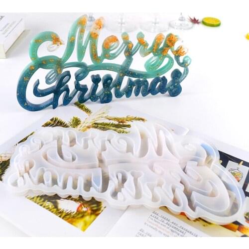 TC120 Merry Christmas Resin Mold Silicone DIY Crystal Epoxy Mould Home Decoration Door List Jewelry Making Tools Craft Cake Mold