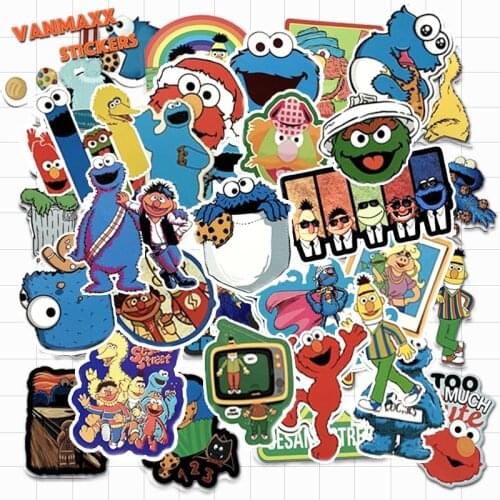 VANMAXX 50 PCS Popular Cartoon Sesame Street Stickers Waterproof PVC Decal for Laptop Helmet Bicycle Luggage Toy Car Stickers