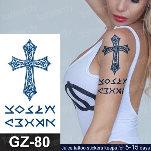 Waterproof Temporary Tattoo Stickers Cross Tribal Totem Fake Tatto Blue Juice Tatouage Neck Hand Back Foot for Girl Women Men