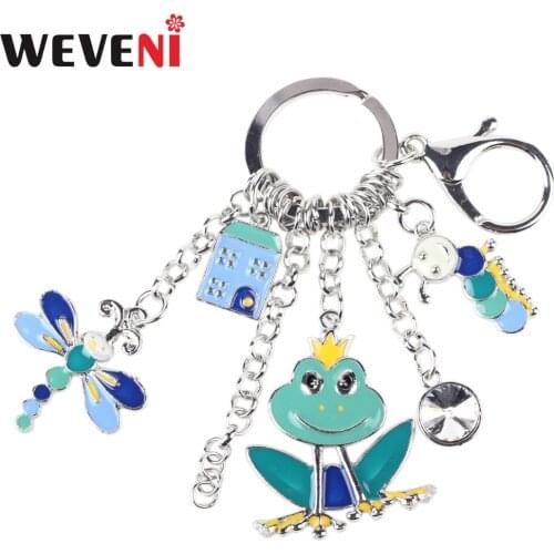 WEVENI Enamel Alloy Frog Dragonfly Caterpillar Hangs Key Chain Key Ring For Women Key Holder Statement Bijoux Trendy Jewelry