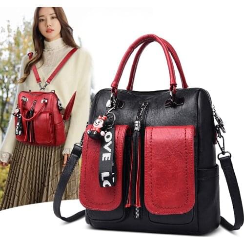 3-in-1 Women Backpacks Vintage Female Shoulder Bags Soft Leather Backpack Ladies Travel Back Pack Luxury Bags for Girls Mochila