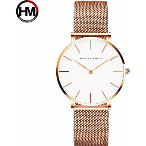 Hannah Martin Ultra-thin Quality Watch Rose Gold Stainless Steel Women Watches Japan Quartz Waterproof 36mm Dropshipping FD2422