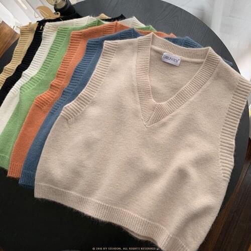 2021 Autumn New Sweater Vest VD1514 Green Black White V Neck Women Ladies Warm Tops Knitted Pullovers Sweaters