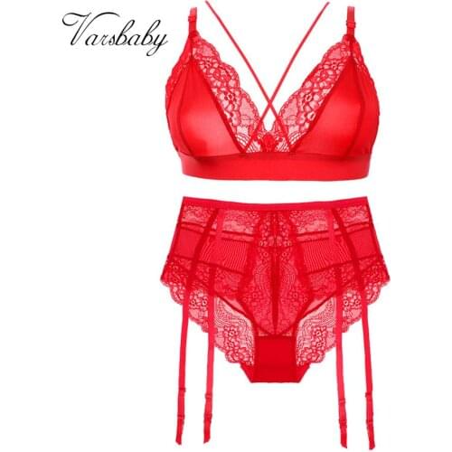 Varsbaby Women Sexy Lace Ultra-Thin Unlined Breathable UnderwearTransparent Solid Bra+High-Rise Panty 2Pcs Lingeries Set