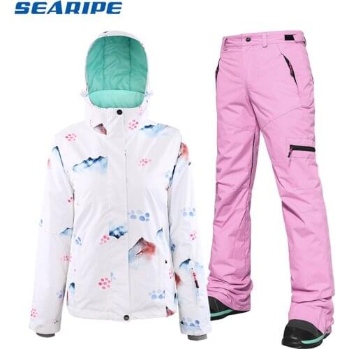SEARIPE Winter Ski suit Women High Quality Ski Jacket +Pants Snow Warm Waterproof Windproof Skiing Snowboarding Female Ski Suits