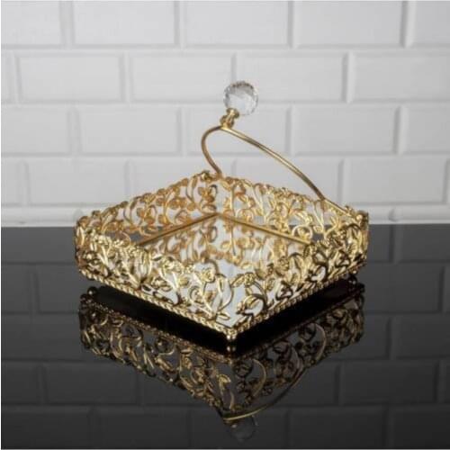 Gold Tarnish Mirrored Leaf Pattern Cubic Zirconia Metal Napkin Holder 20 Cm